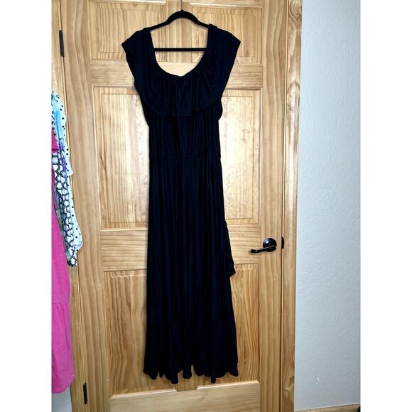 lane Bryant womens size 26/28 midi dress black tiered off shoulder scoop neck - Picture 2 of 7